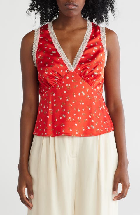 Lace Trim Gathered Bust Top