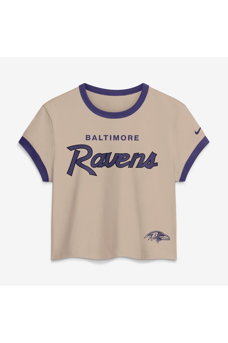 Women's Nike Cream Baltimore Ravens Rewind Ringer Mod Cropped T-Shirt, Main, color, Cream