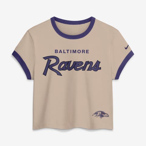 Women's Nike Cream Baltimore Ravens Rewind Ringer Mod Cropped T-Shirt