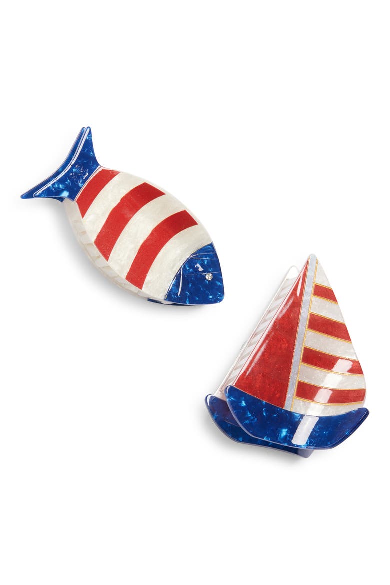 Cape Cod Set of 2 Claw Clips, Main, color, RED BLUE MULTI