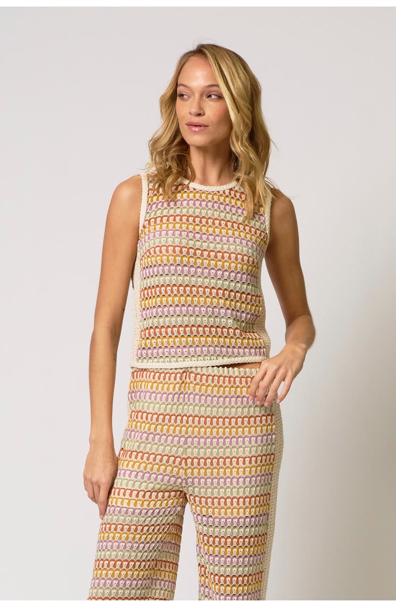 Central Park West Celine Rainbow Crochet Sleeveless Knit Top, Main, color, Rainbow