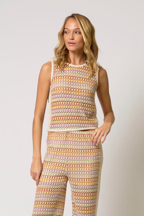 Celine Rainbow Crochet Sleeveless Knit Top