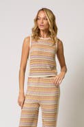Central Park West Celine Rainbow Crochet Sleeveless Knit Top