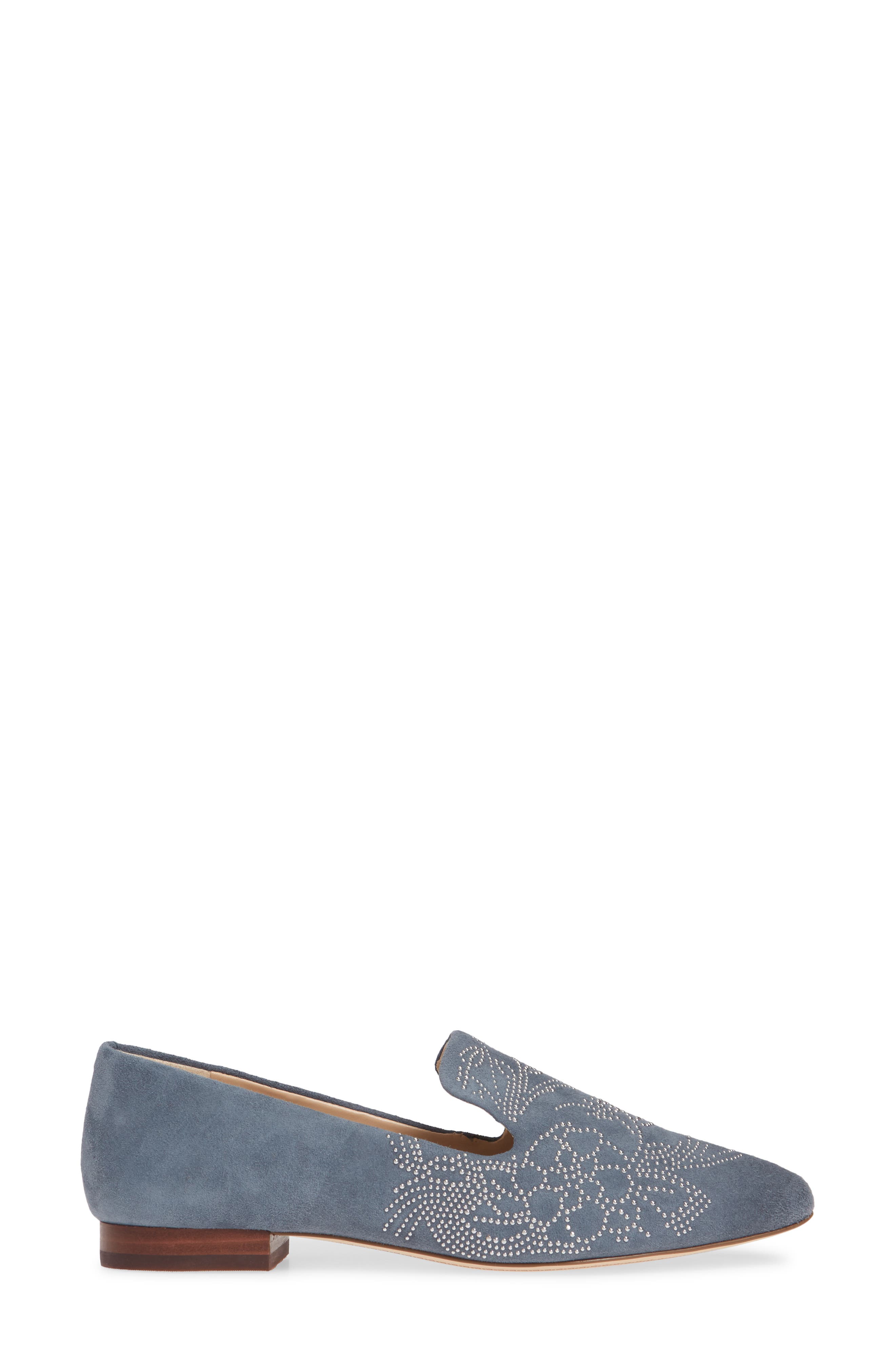 Nova Floral Studded Loafer, Alternate, color, STEEL BLUE SUEDE