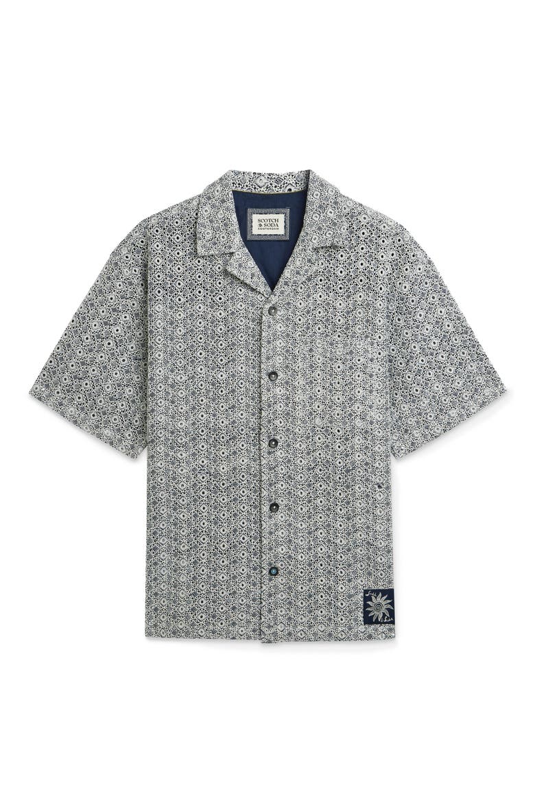 Relaxed Fit Print Camp Shirt, Alternate, color, BRIGHT WHITE