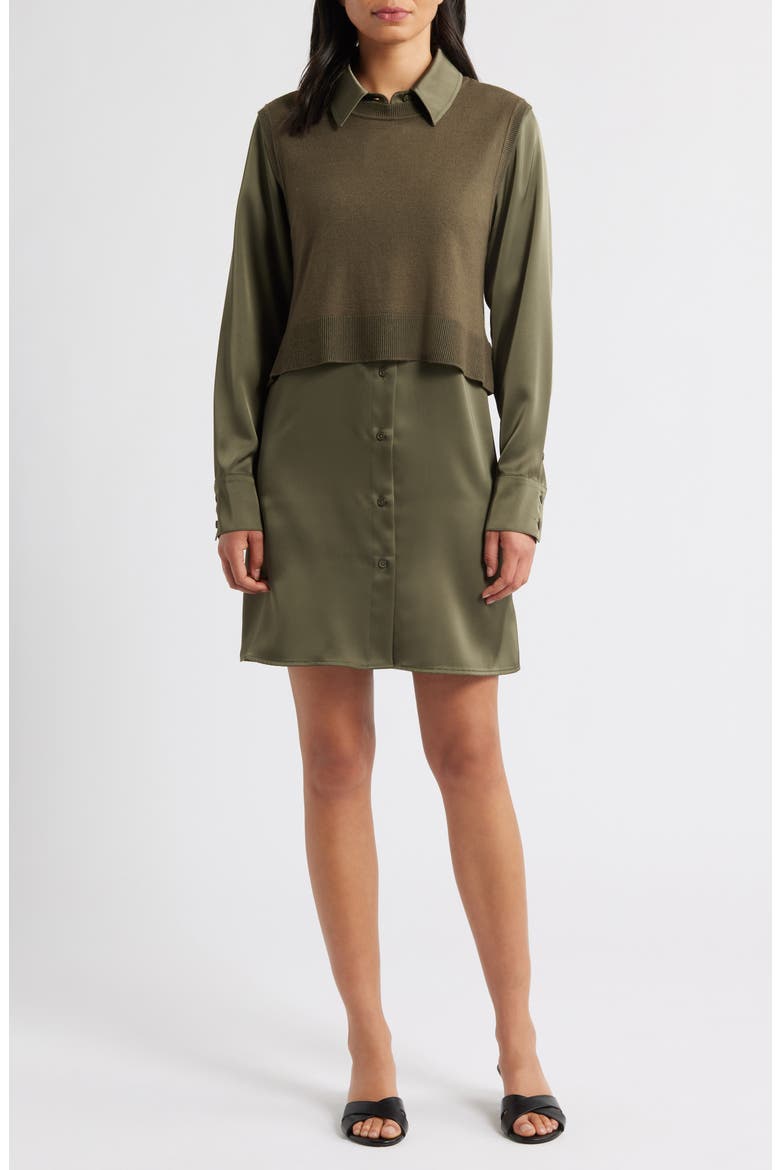 Layered Mixed Media Dress, Main, color, LODEN