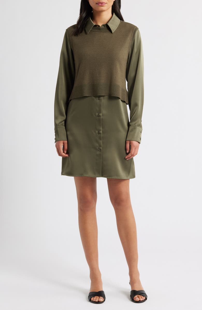 Sam Edelman Layered Mixed Media Dress, Main, color, Loden