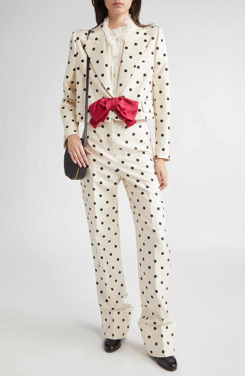 Valentino Garavani Polka Dot Bow Blazer, Alternate, color, Betulla/ Nero