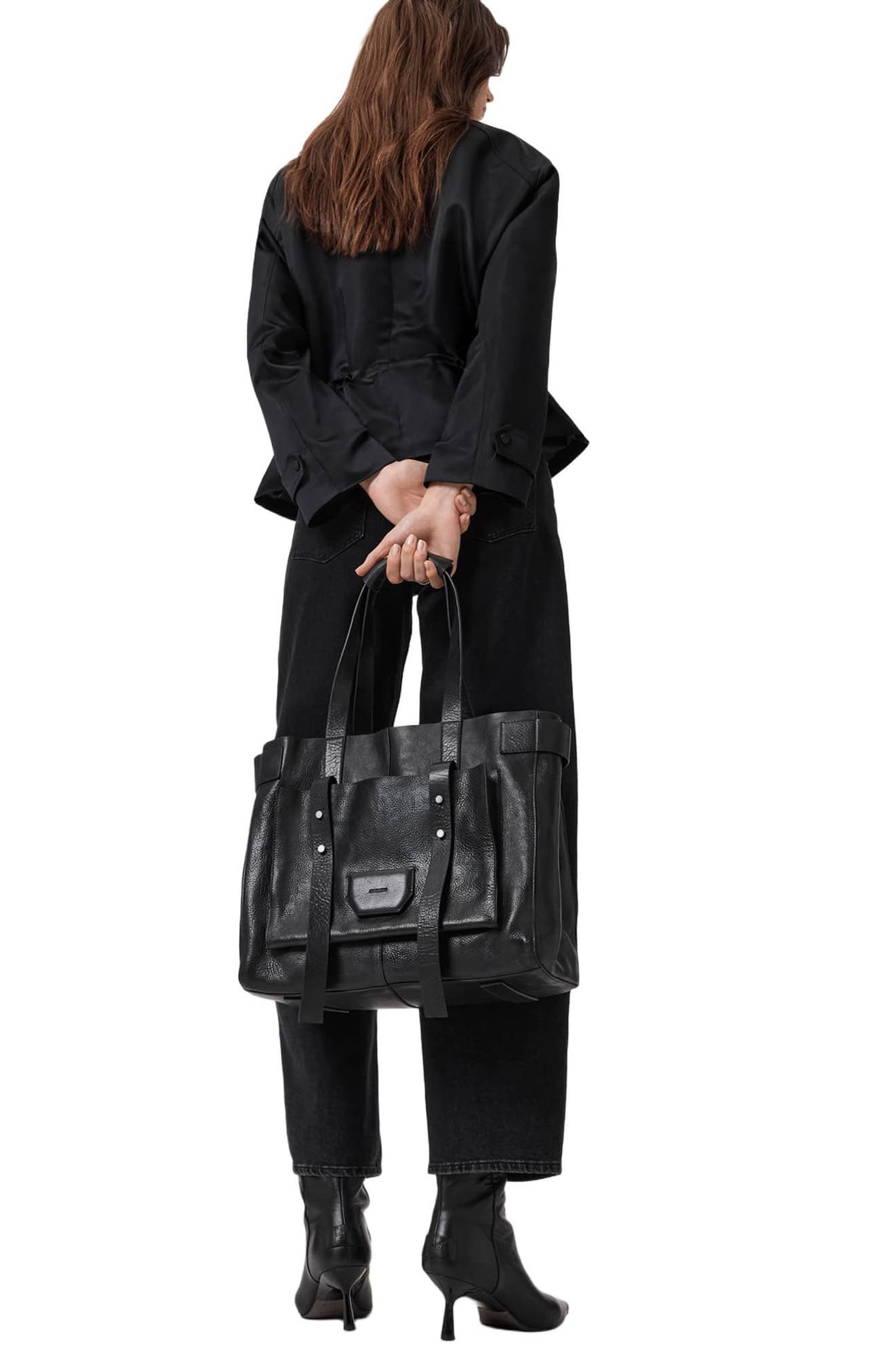 AllSaints Mini Alba Leather Crossbody Bag, Alternate, color, Black