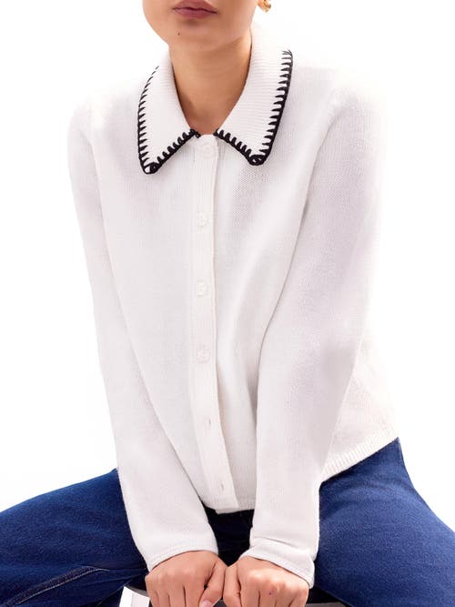 Ro&zo Womens Ivory Contrast-stitch Collared Knitted Cardigan In White