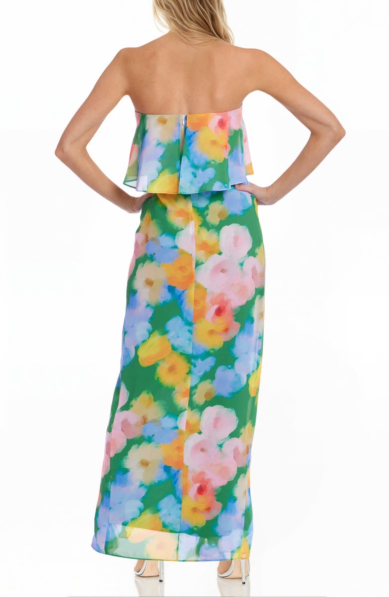 Jewel Badgley Mischka Floral Pleated Strapless Gown, Alternate, color, Green Multi