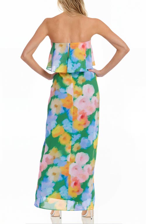 Jewel Badgley Mischka Floral Pleated Strapless Gown In Green