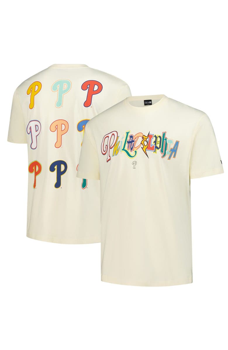 New Era Men's New Era  Cream Philadelphia Phillies Ransom Note Oversized T-Shirt, Main, color, Cream