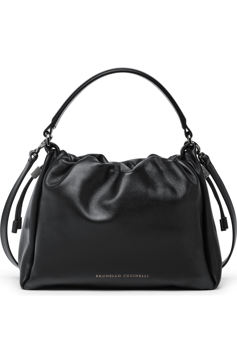 Brunello Cucinelli Small Soft Leather Mellow Bucket bag, Main, color, Black