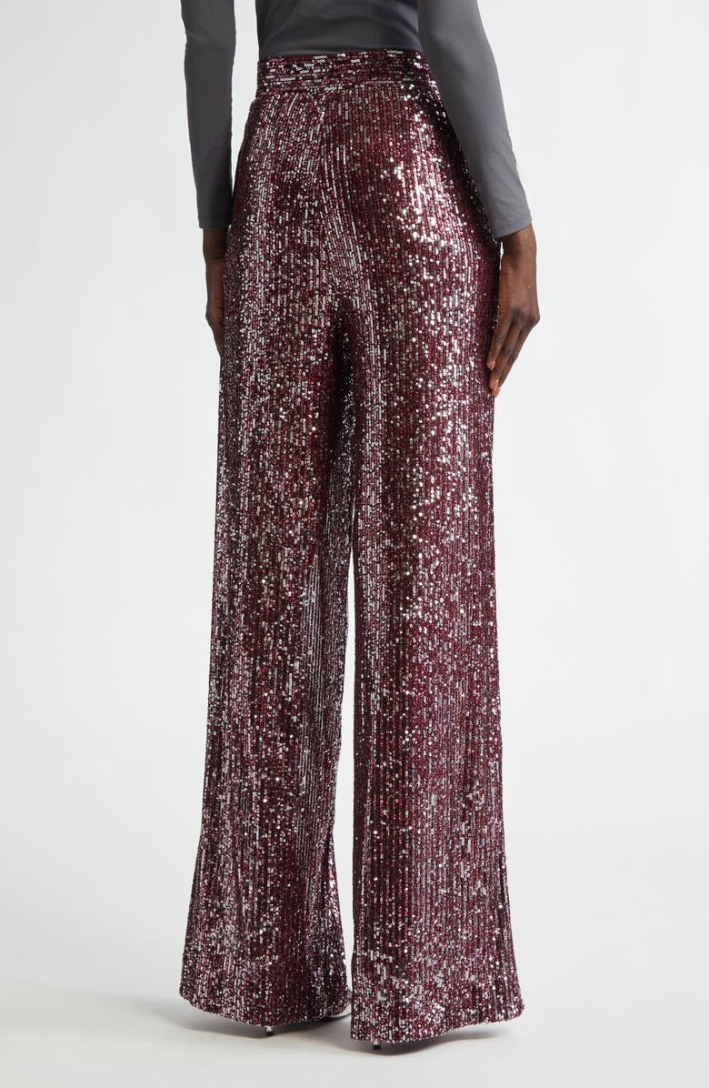 ST. JOHN Sequin Embroidered Wide Leg Pants, Alternate, color, Oxblood