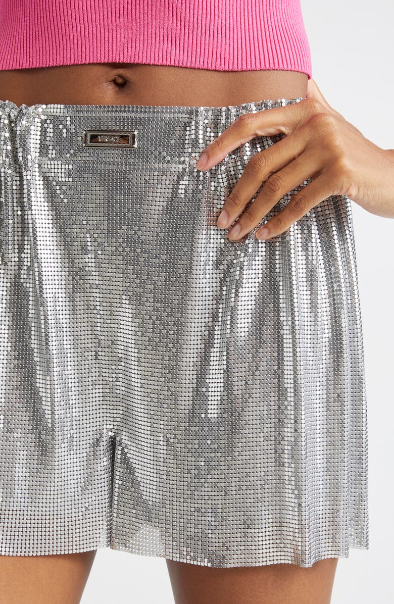 Versace Metal Mesh Shorts, Alternate, color, Silver
