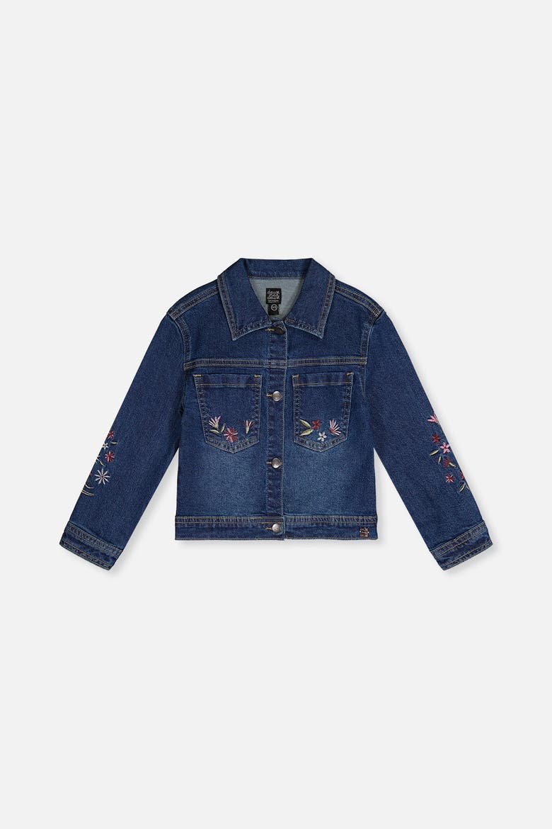 Soft Poetry Stretch Fabric Flower Embroidery Denim Jacket, Main, color, Light Blue Denim