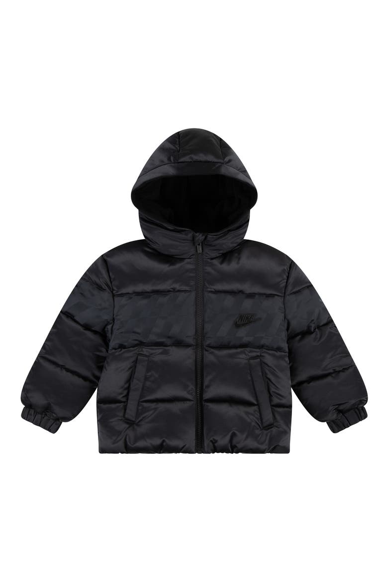 Kids' Jacquard Hazard Stripe Puffer Jacket, Main, color, BLACK