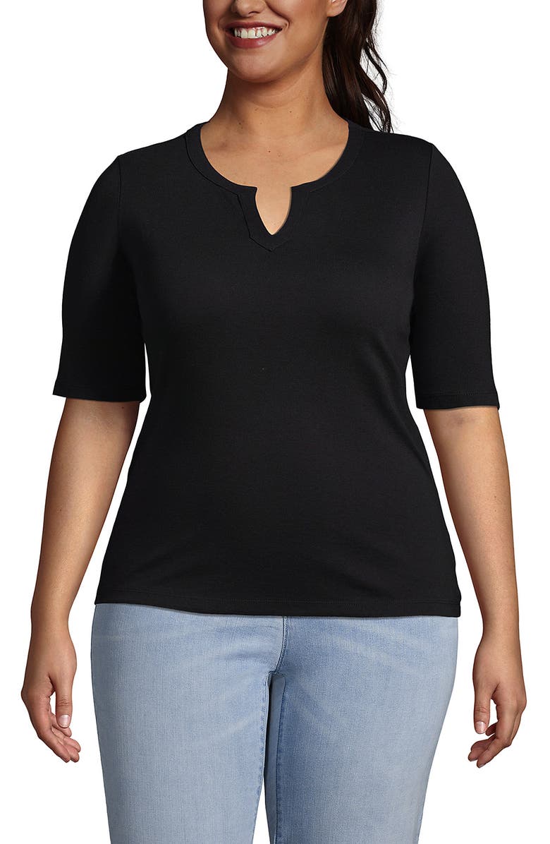 Lands' End Cotton Polyester Modern Half Sleeve Splitneck, Alternate, color, 