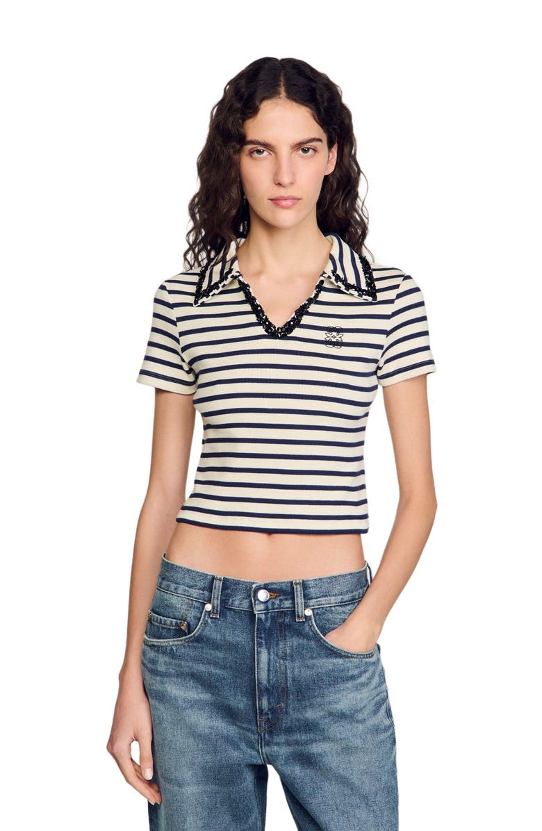 SANDRO Striped polo shirt, Alternate, color,