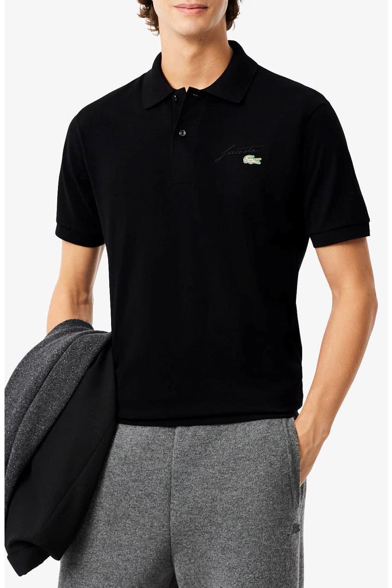 Classic Fit Embroidery Detail Cotton Piqué Polo, Main, color, BLACK