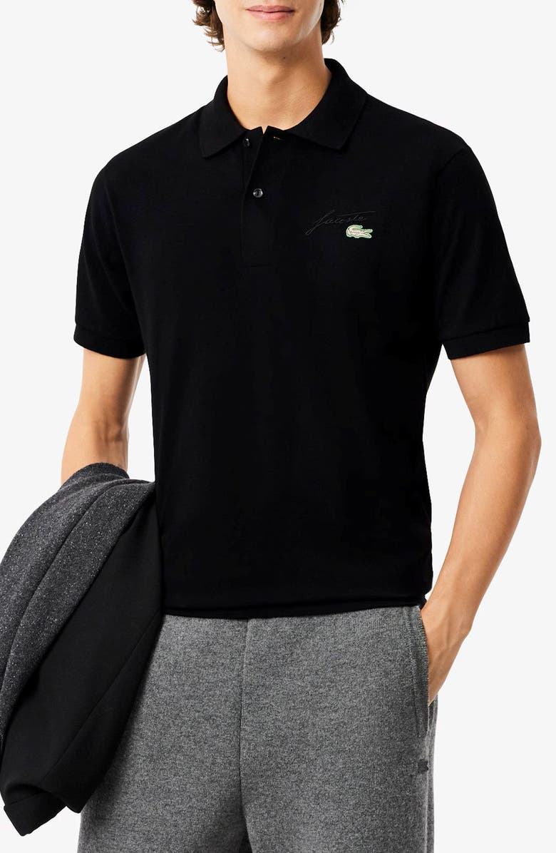 Lacoste Classic Fit Embroidery Detail Cotton Piqué Polo, Main, color, Black