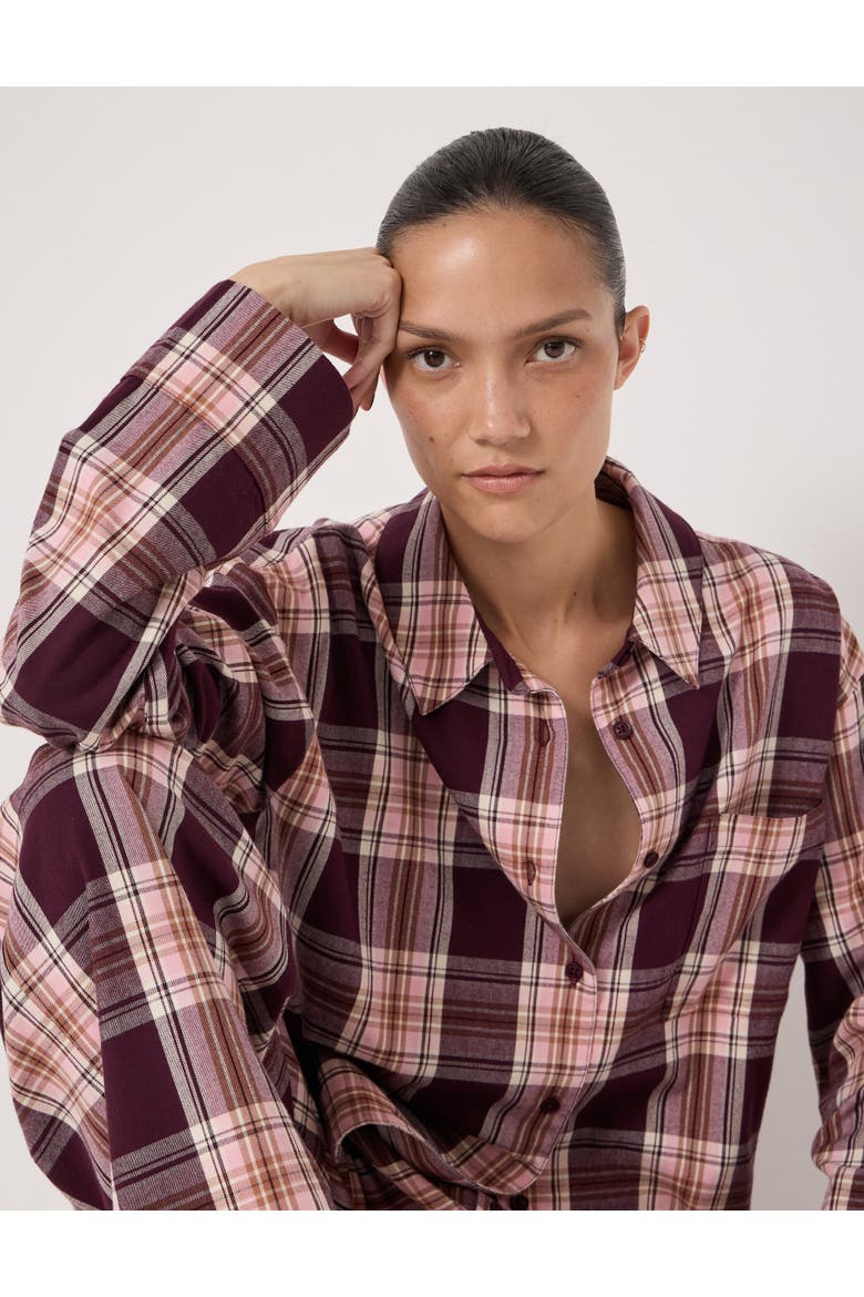 Cotton Check Print Pajamas, Alternate, color, Burgundy Red