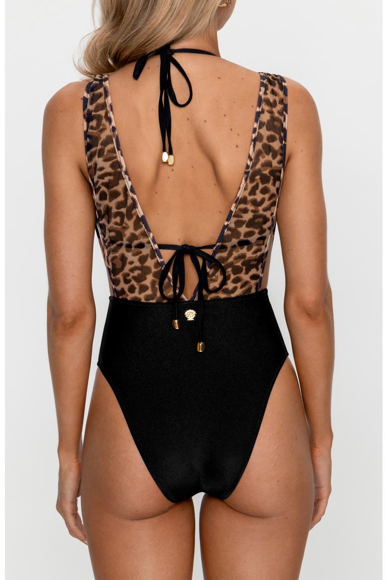 Lunara Multi-Way Leopard Mesh Swim Set, Alternate, color, Brown