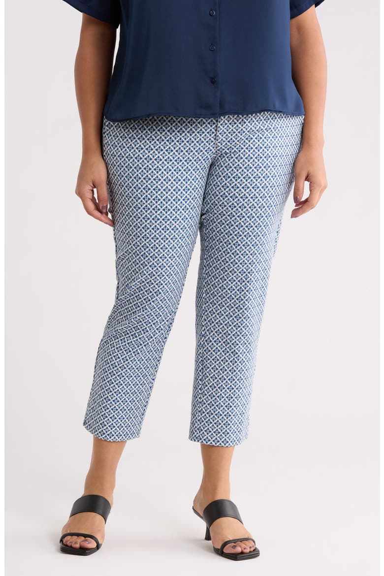 Kelsey Jacquard Slit Hem Tapered Pants, Main, color, BLUE WHITE TILE PRINT