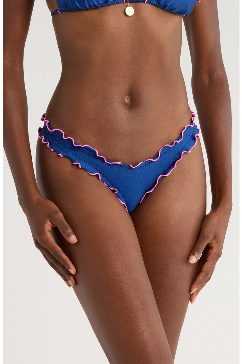 Lettuce Trim Thong Bikini Bottoms, Main, color, MYSTIC MOON