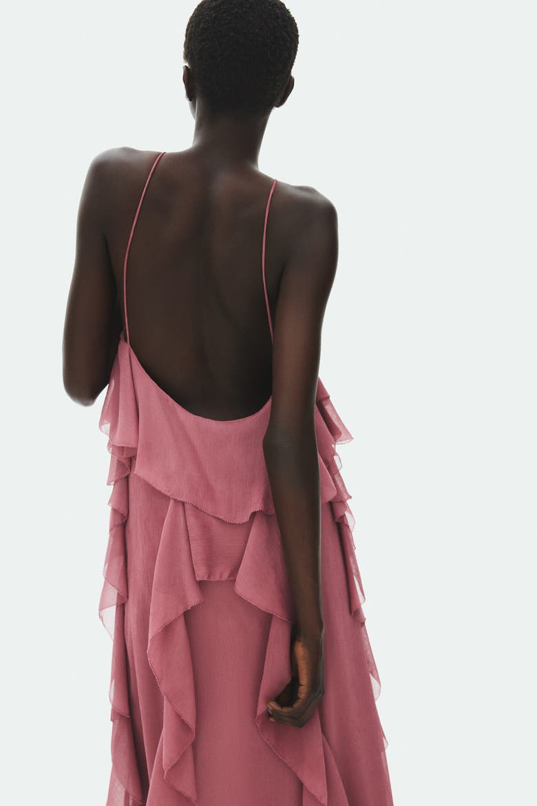 Flounced Chiffon Dress, Alternate, color, Dark dusty pink