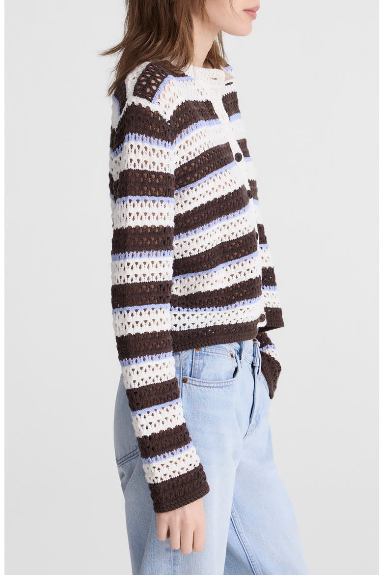 Stripe Pointelle Cardigan, Alternate, color, IVORY AND BROWN MULTI STRIPE