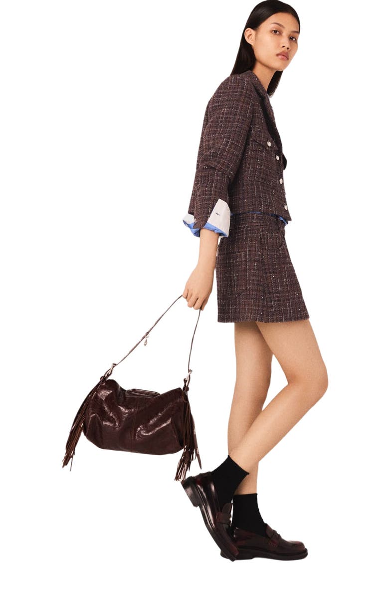 maje Short tweed jacket, Alternate, color, Brown