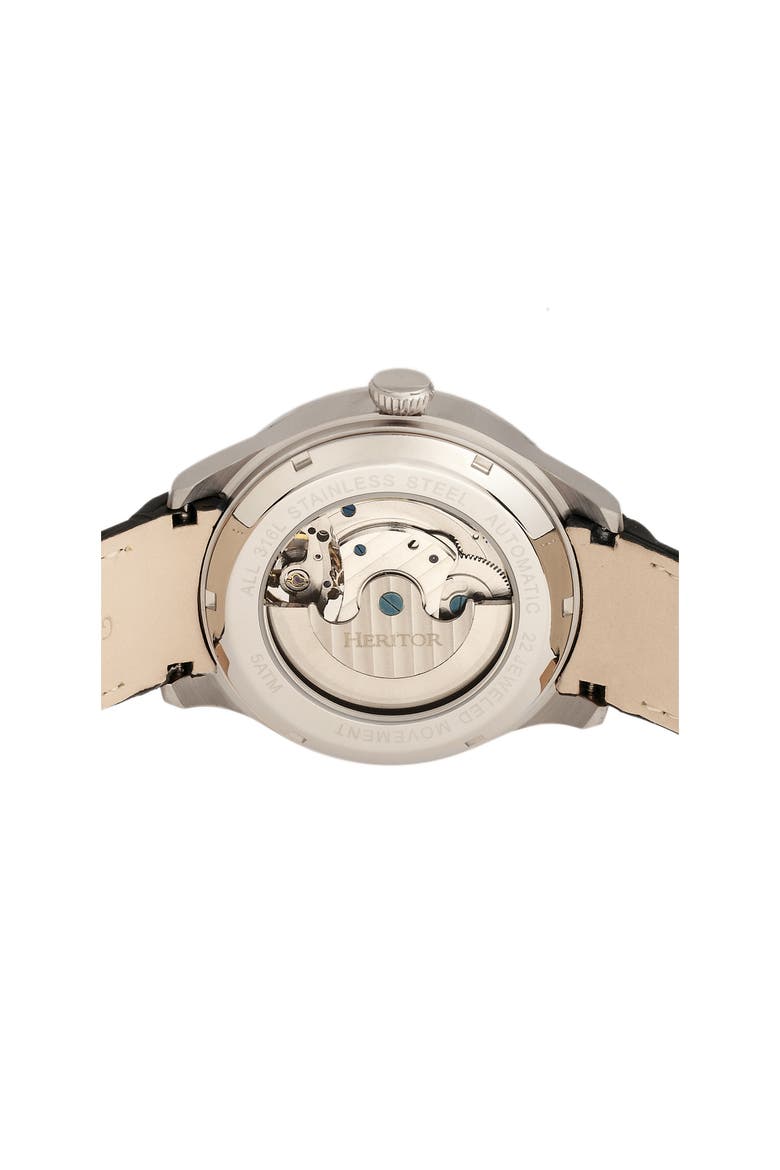 Gregory Semi-Skeleton Leather-Band Watch, Alternate, color, Black