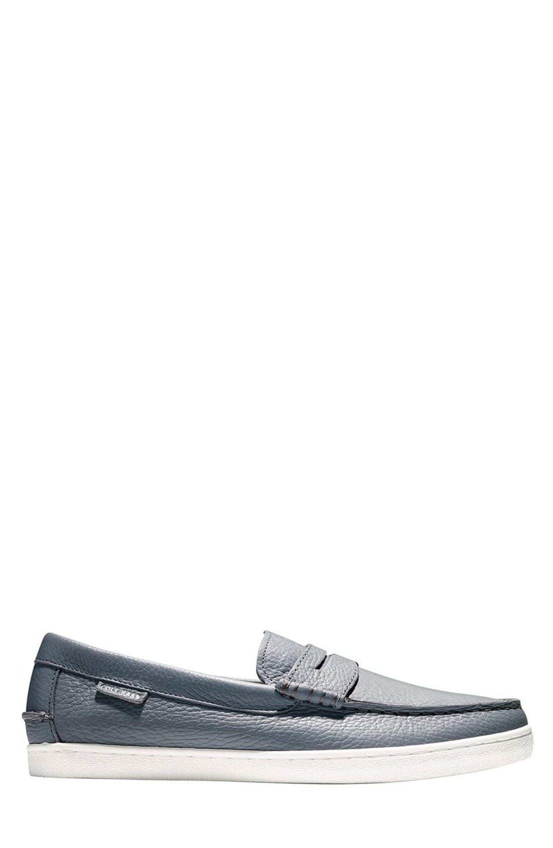 'Pinch' Penny Loafer, Alternate, color, GREY LEATHER/ WHITE