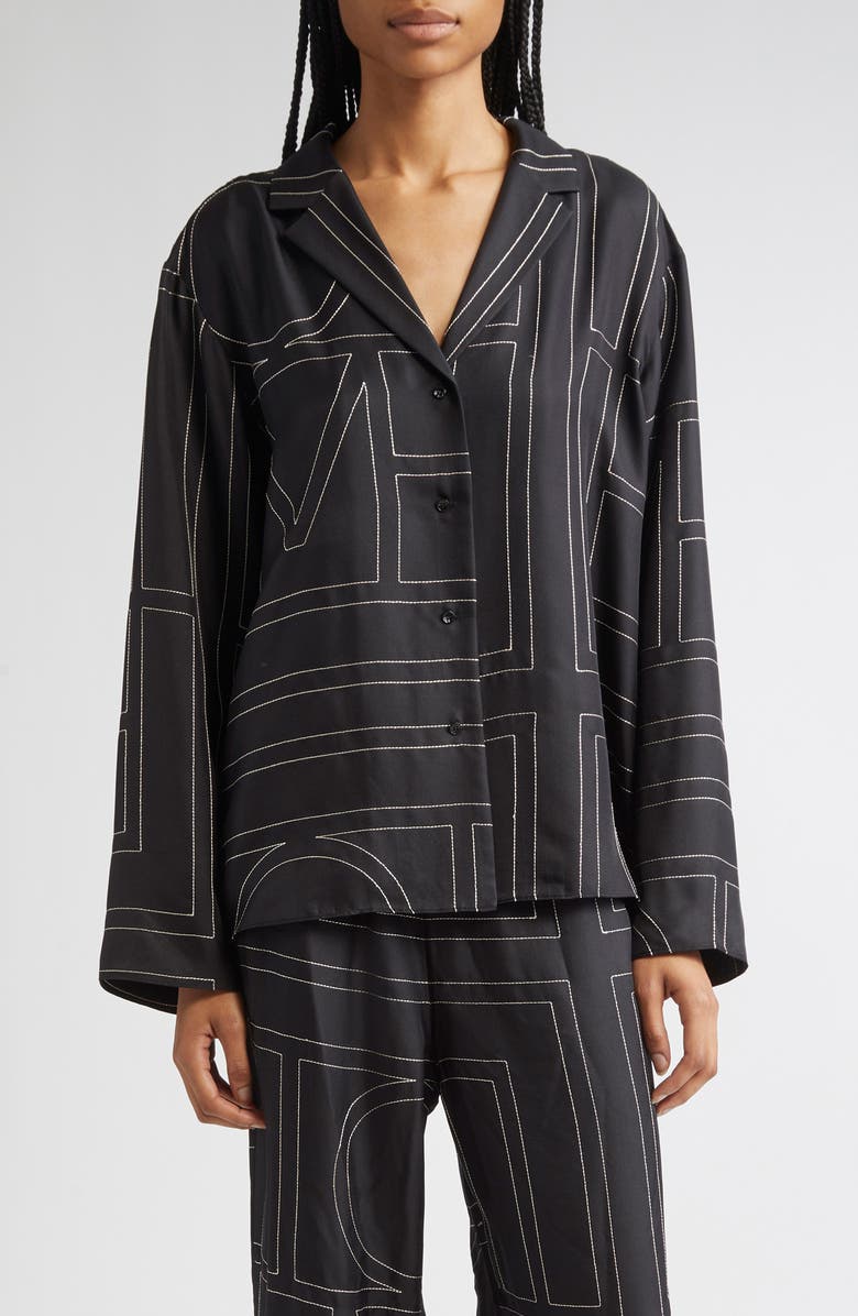 TOTEME Monogram Silk Pajama Top, Main, color, Black Monogram
