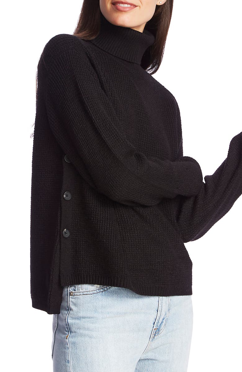 1.STATE Side Button Waffle Weave Turtleneck Sweater, Alternate, color, 
