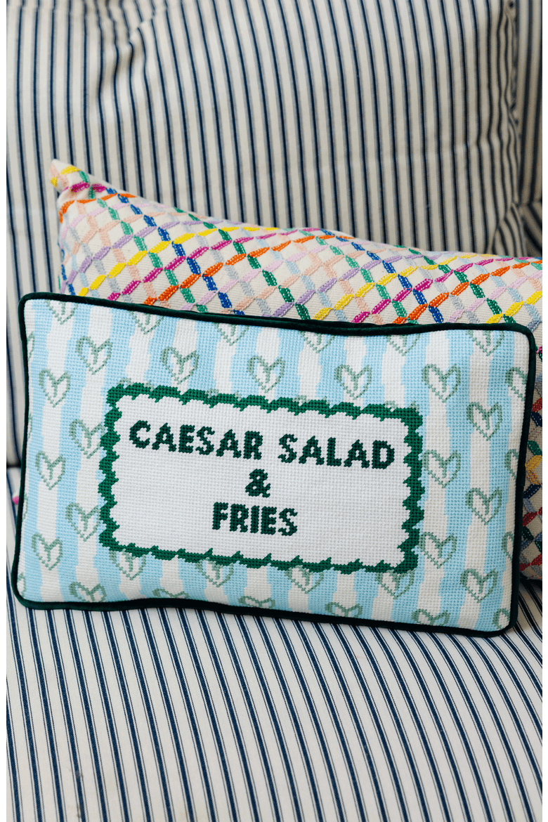 Girl Dinner Needlepoint Pillow, Alternate, color, Dark Green