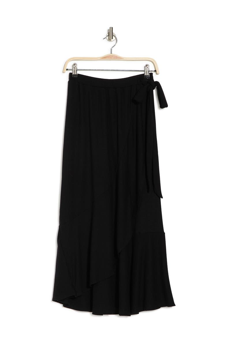 GO COUTURE Faux Wrap Midi Skirt, Alternate, color, Black