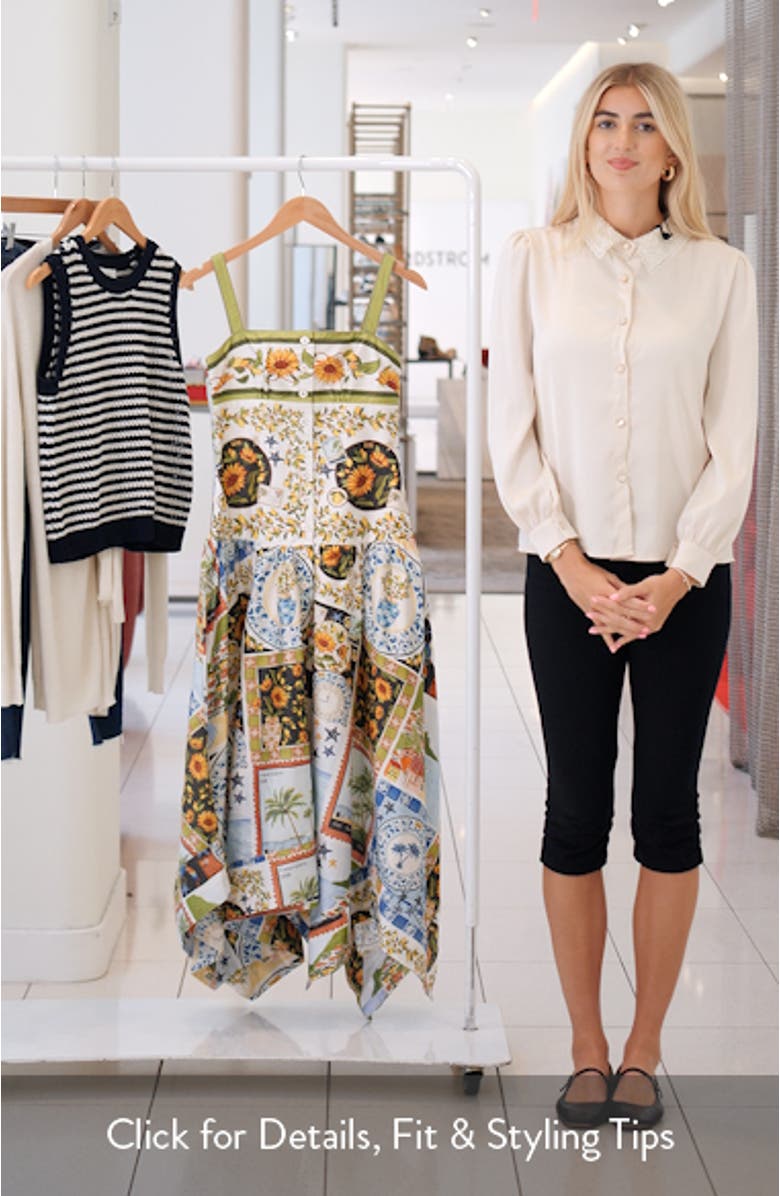 Latin Trip Print Asymmetric Cotton Button-Front Sundress, sales video thumbnail