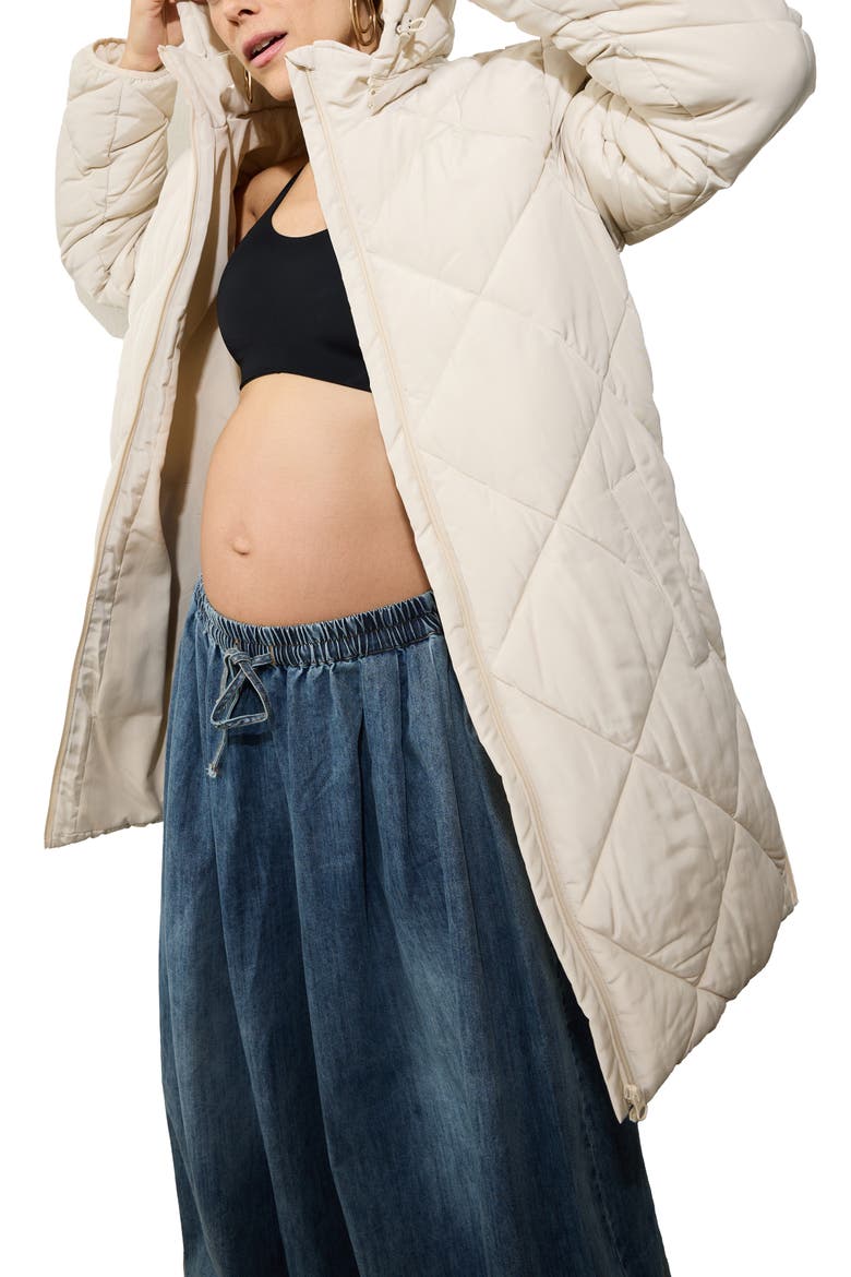 Quilted Longline Maternity Puffer Coat, Alternate, color, STONE