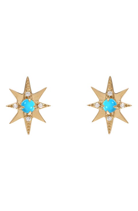 Turquoise & Diamond Small Starburst Stud Earrings