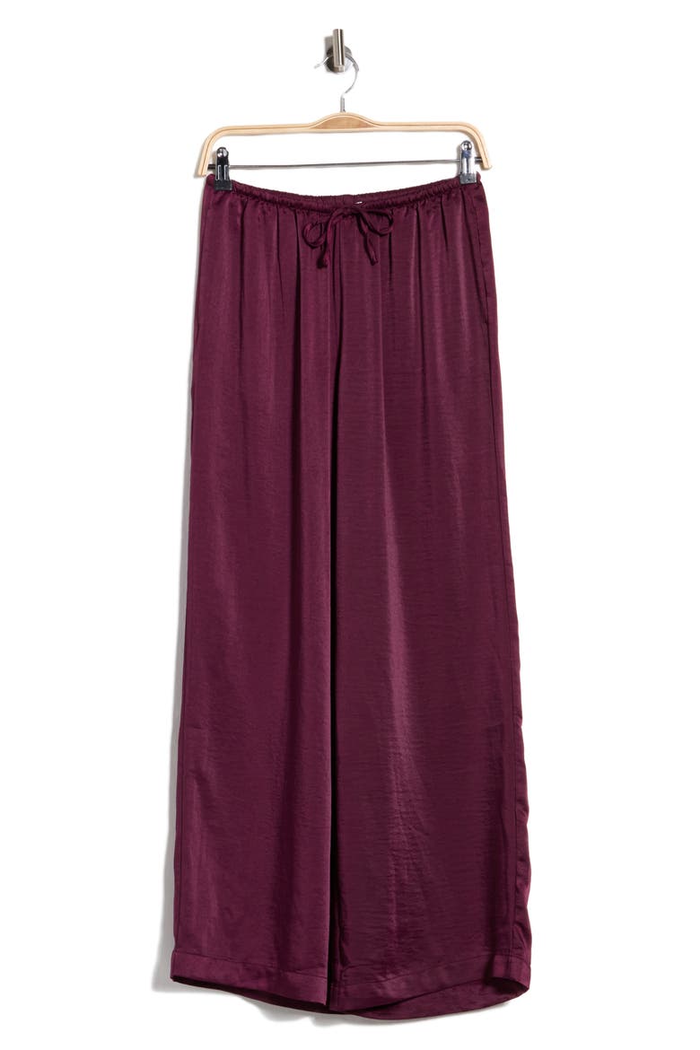 Textured Satin Drawstring Pants, Alternate, color, BURGUNDY FIG