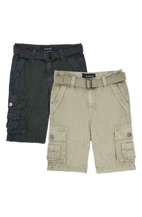Kids' 2-Pack Belted Twill Cargo Shorts (Big Kid)