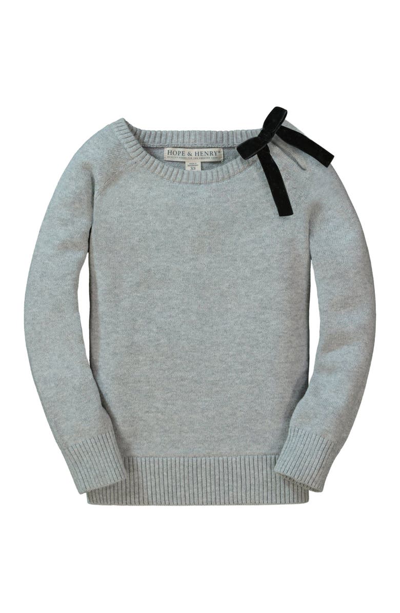 Hope & Henry Baby Girls' French Sweater with Velvet Bow, Infant, Main, color, Grey Heather