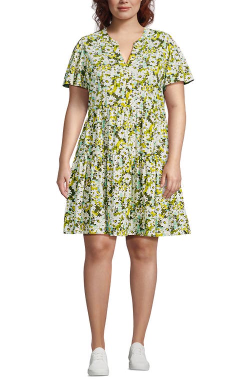 Lands' End Cotton Jersey Tiered Mini Dress In Multi