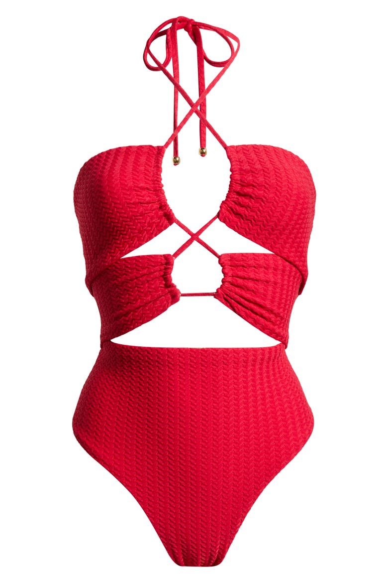 Neff Jacquard One-Piece Swimsuit, Alternate, color, RED CHERRY