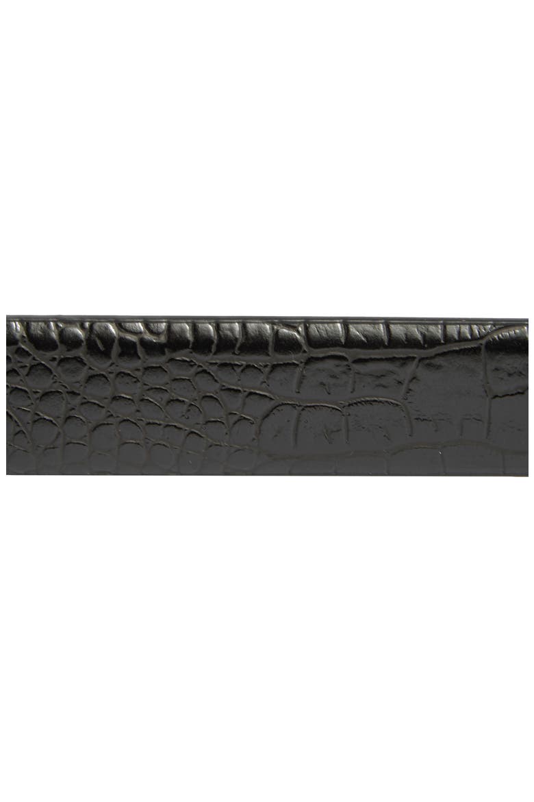 Sculptural Oval Buckle Croc Embossed Faux Leather Belt, Alternate, color, BLACK SILVER