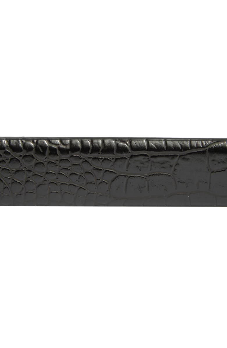 Vince Camuto Sculptural Oval Buckle Croc Embossed Faux Leather Belt, Alternate, color, Black Silver