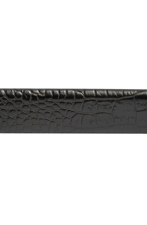 Vince Camuto Sculptural Oval Buckle Croc Embossed Faux Leather Belt In Black
